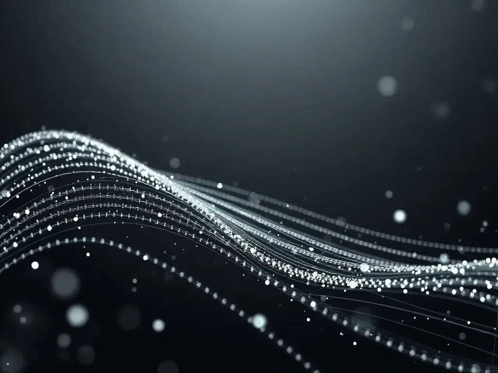 Abstract digital flow of data particles, organized lines mov