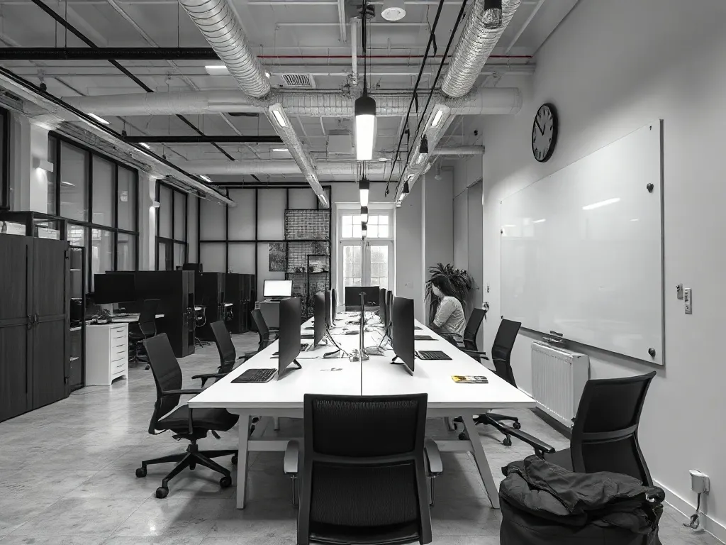Modern industrial office interior in Kosice, minimalist tech